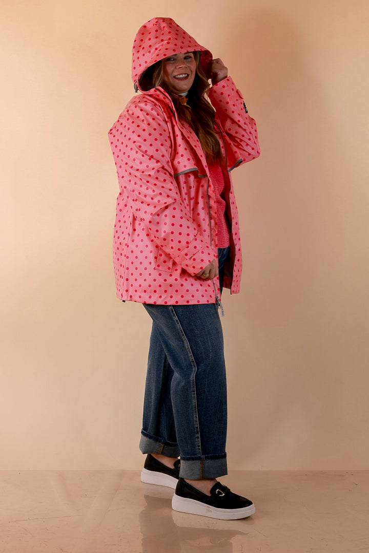 Lulu Mac | Chic Forecast Polka Dot Hooded Rain Jacket in Pink