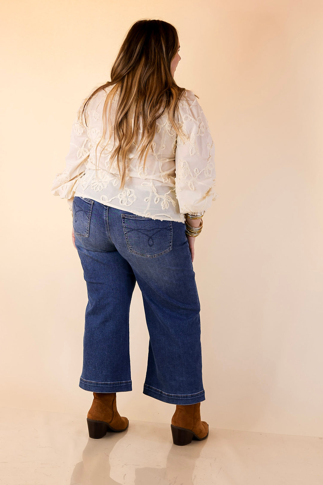 Timeless Romance Ruffled V Neck Floral Applique Embroidered Top in Cream