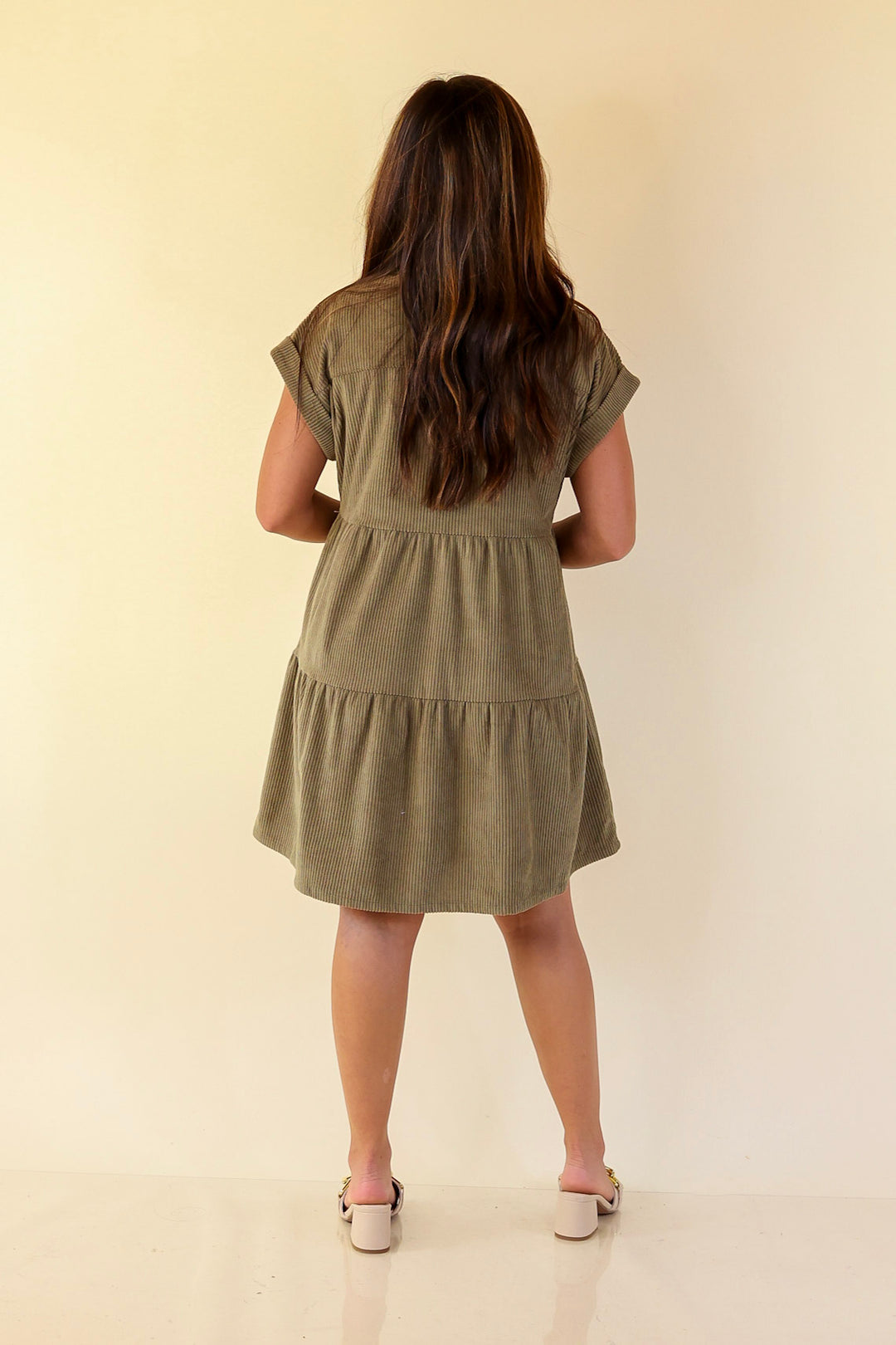 Olive Green Button Up Denim Tiered Dress Giddy Up Glamour Boutique Olive Green Button Up Denim Tiered Dress Giddy Up Glamour Boutique