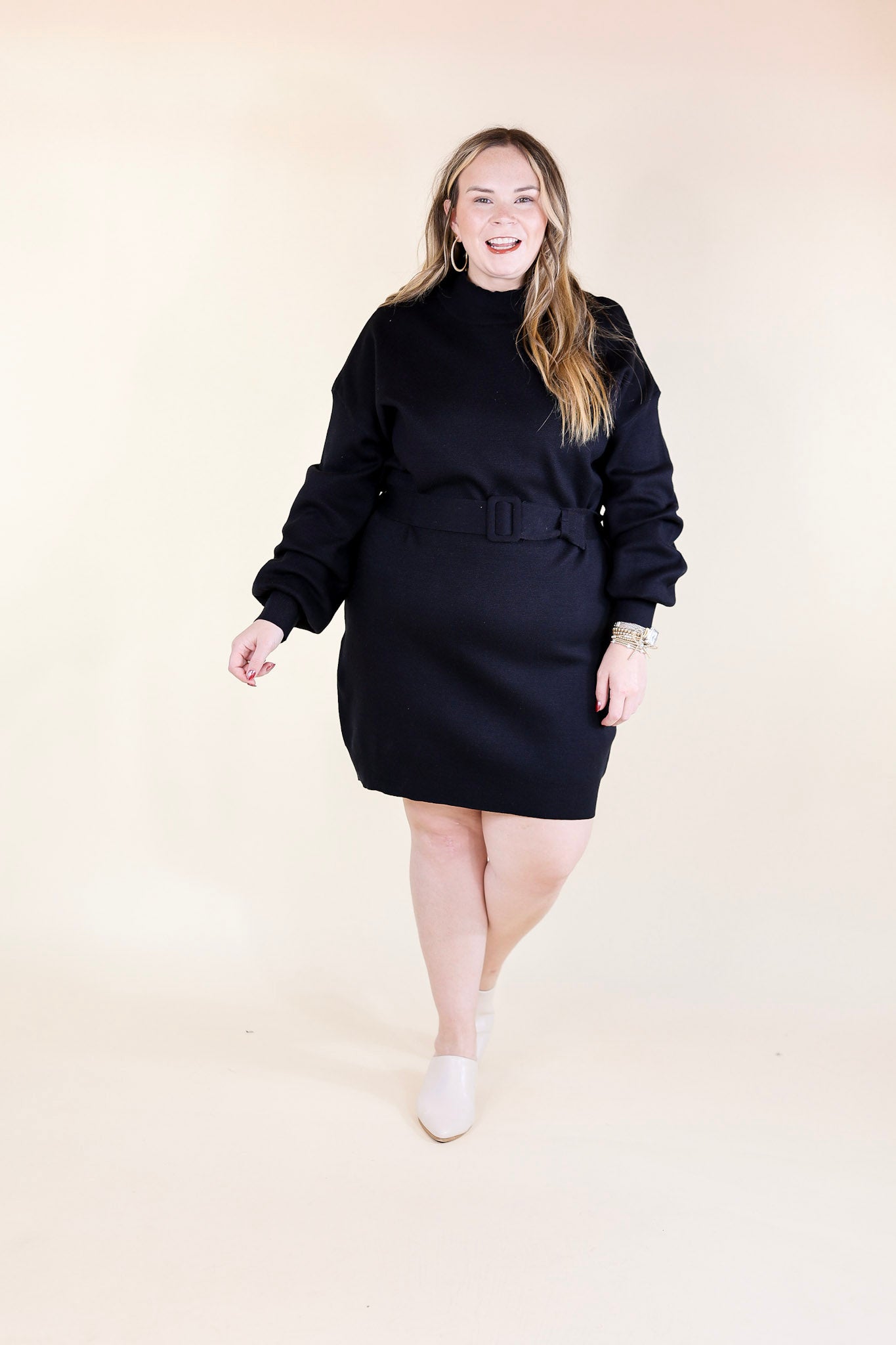 Luxurious Life Sweater Dress with Belt in Black