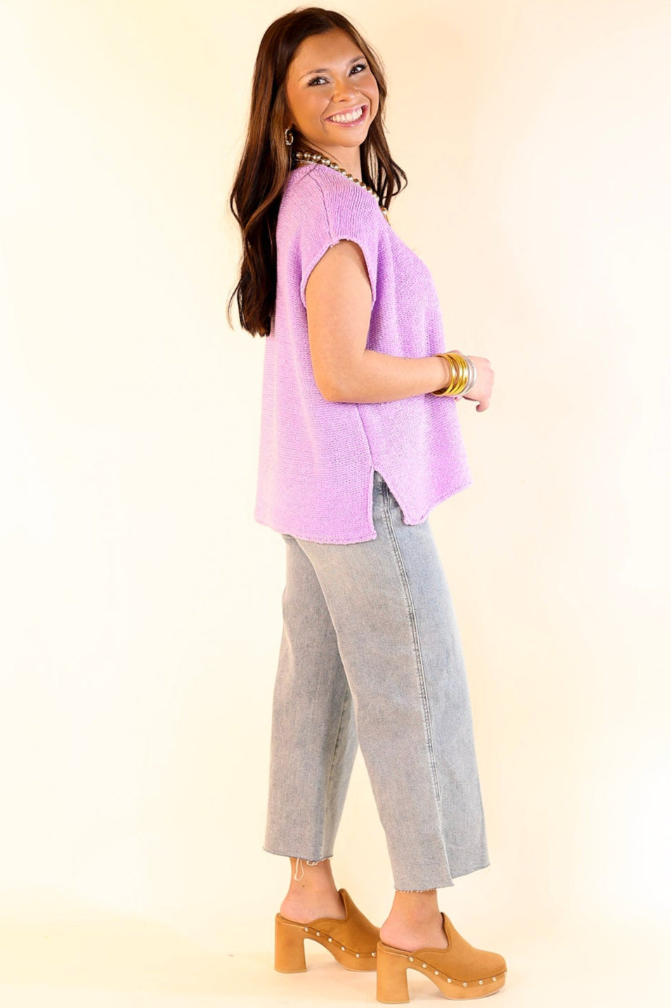 Forever Favorite Oversized Crew Neck Sweater Vest in Lavender Purple