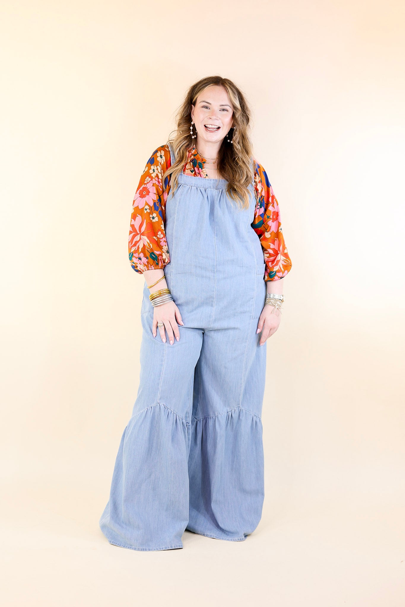 Vintage Vibes Denim Jumpsuit with Tie Straps in Light Wash