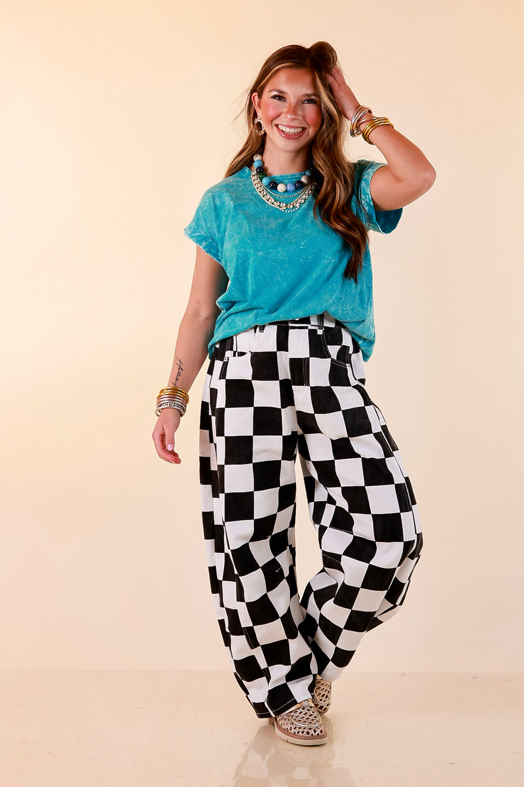 Chic Made Easy Short Sleeve Shirt in Teal Blue