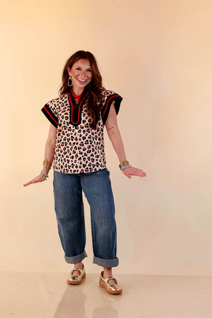 Simply Southern | Unapologetically Wild Leopard Print Contrast Trim with Velvet Details in Tan, Black and Red