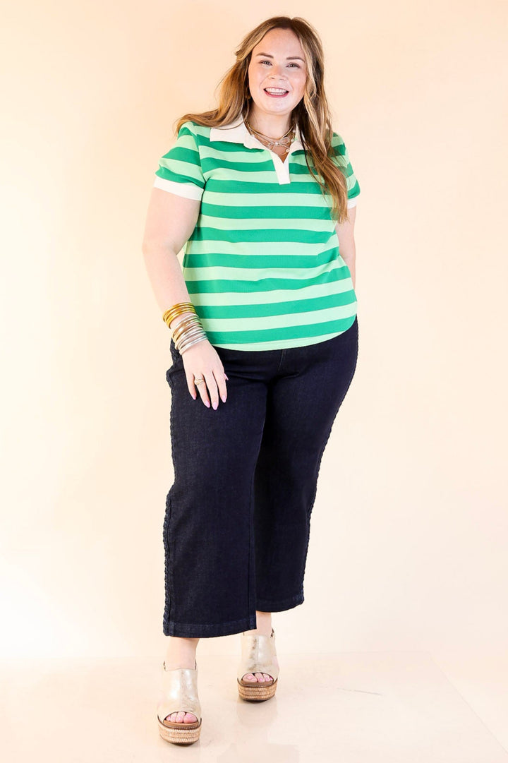 Statement in Stripes Short Sleeve Collared Shirt with Stripes in Green