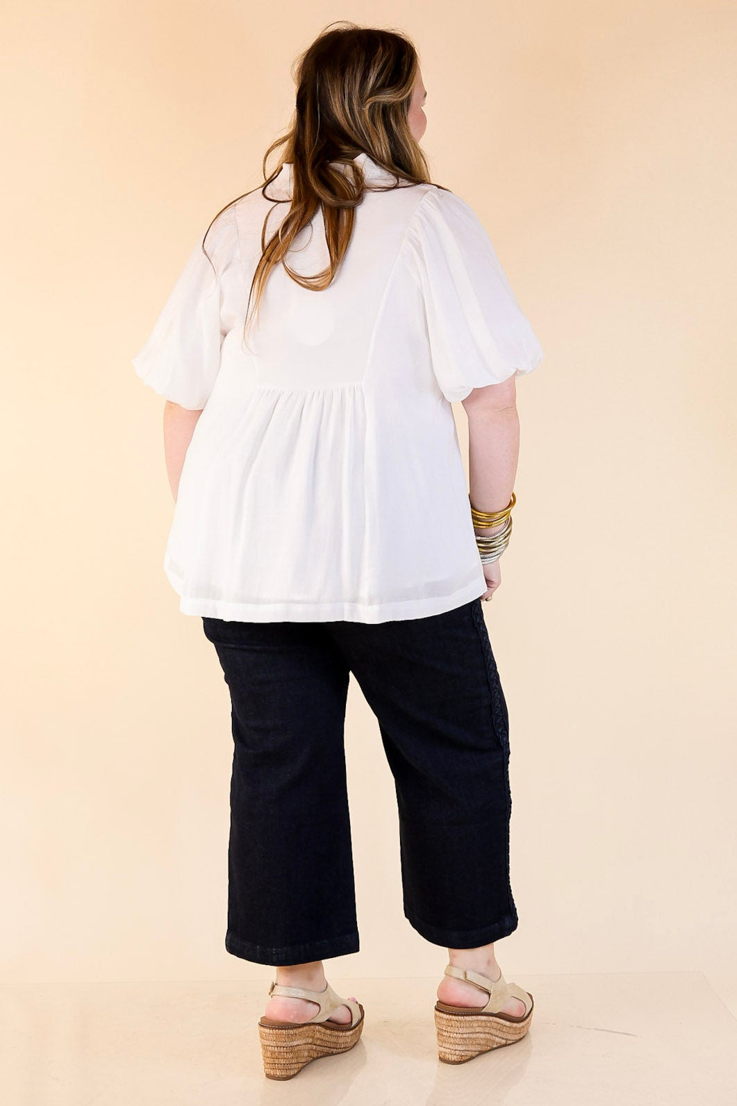Crush on Classic Flowy Blouse with Smocked Yoke in White