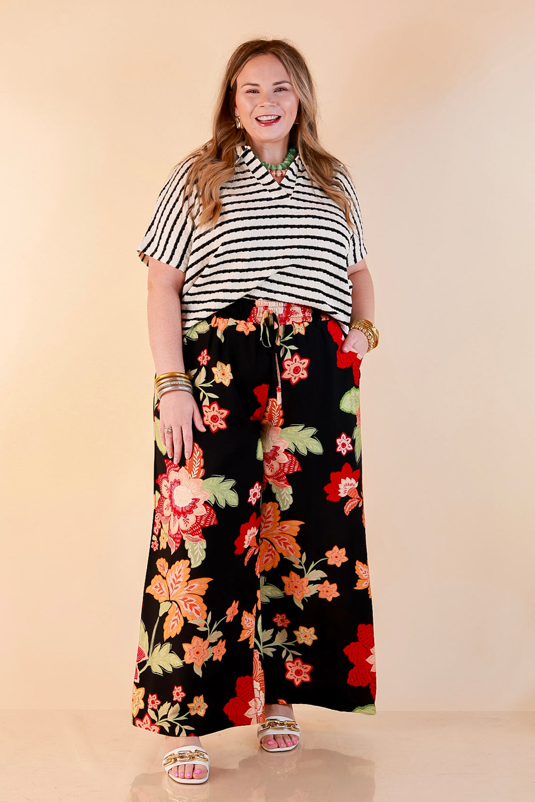 Fresh Picked Floral Print Wide Leg Pants in Black