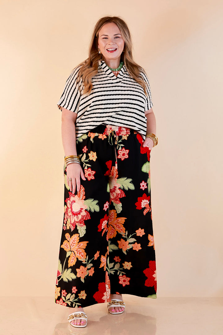Fresh Picked Floral Print Wide Leg Pants in Black