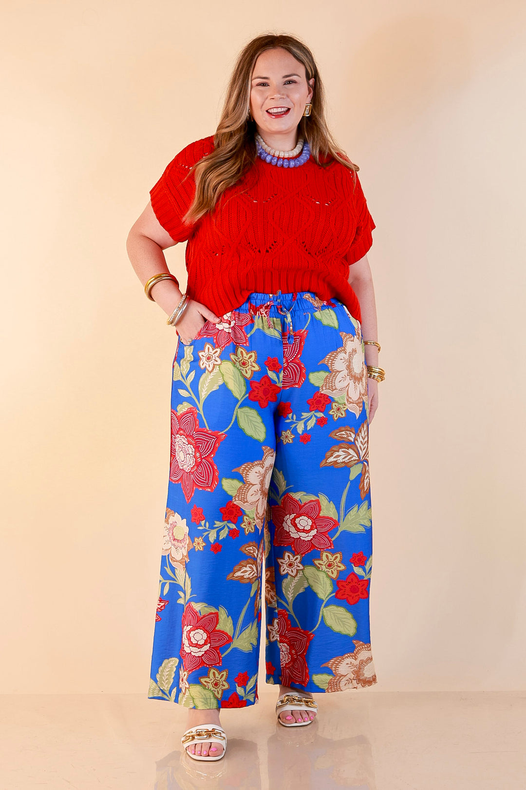 Fresh Picked Floral Print Wide Leg Pants in Blue