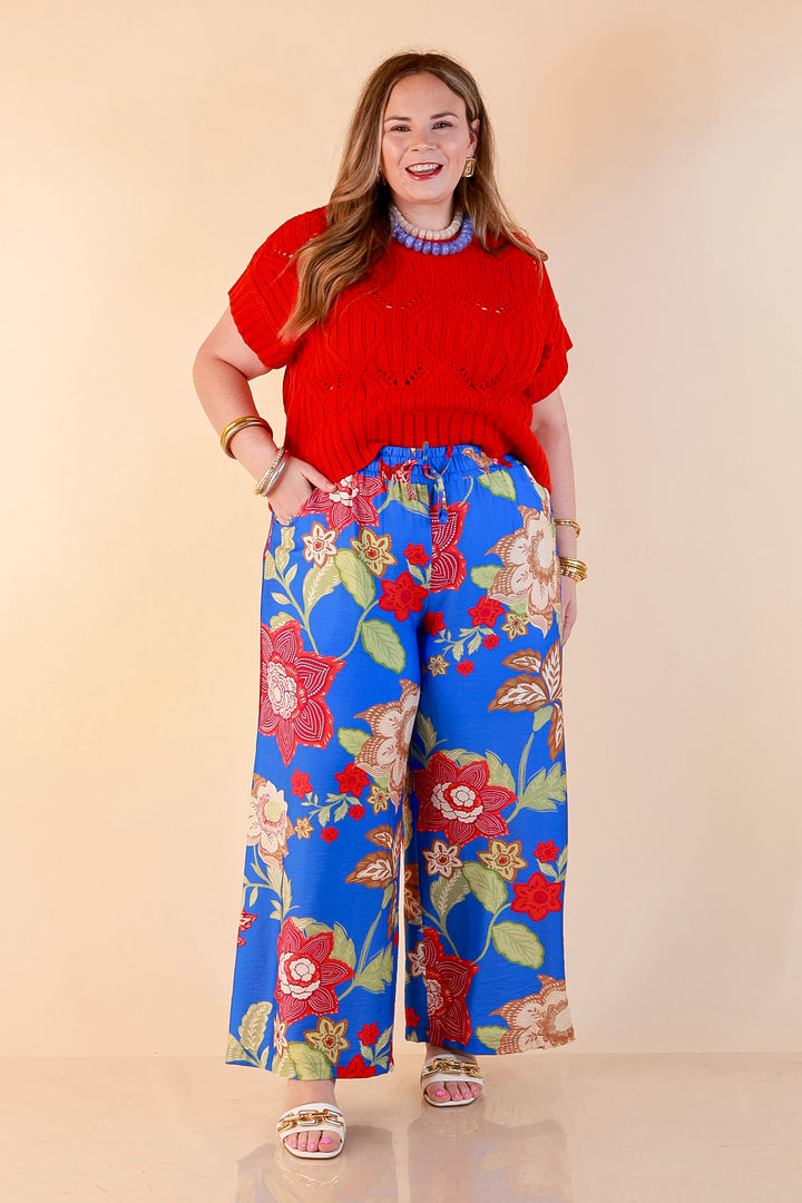 Fresh Picked Floral Print Wide Leg Pants in Blue