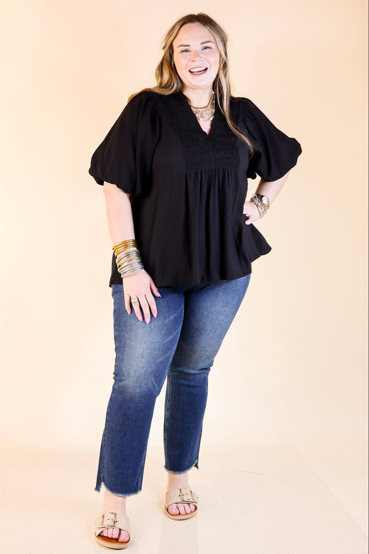 Crush on Classic Flowy Blouse with Smocked Yoke in Black