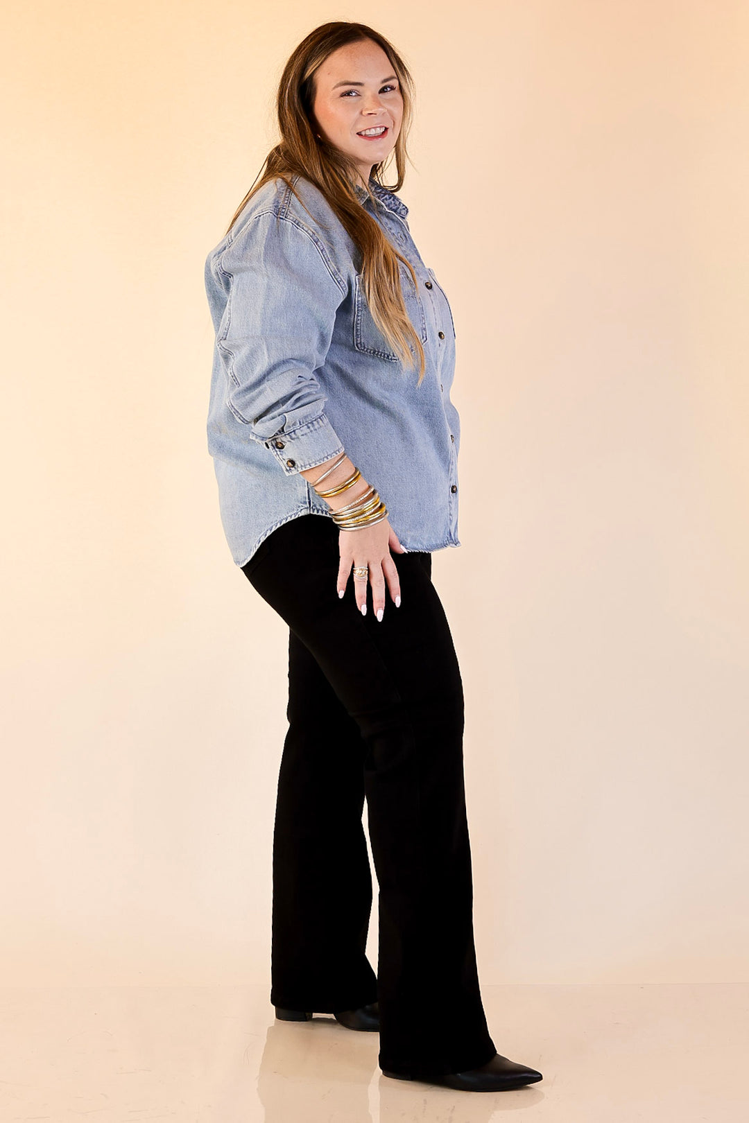 Judy Blue | True Essential Denim Button Up Shirt in Medium Wash