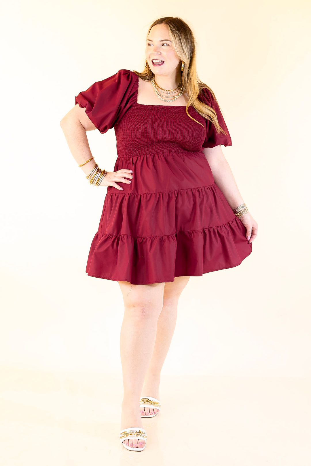 Trust Me Balloon Sleeve Dress in Maroon