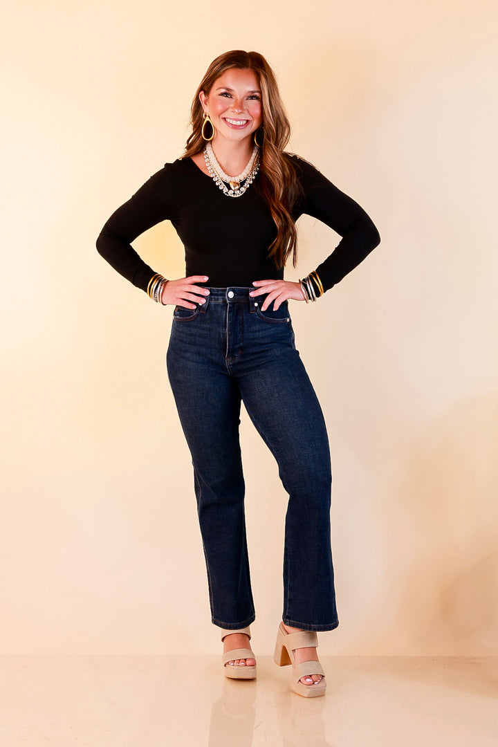 Judy Blue | Kick it Classic Tummy Control Cropped Kick Flare Jean in Dark Rustic Indigo Wash