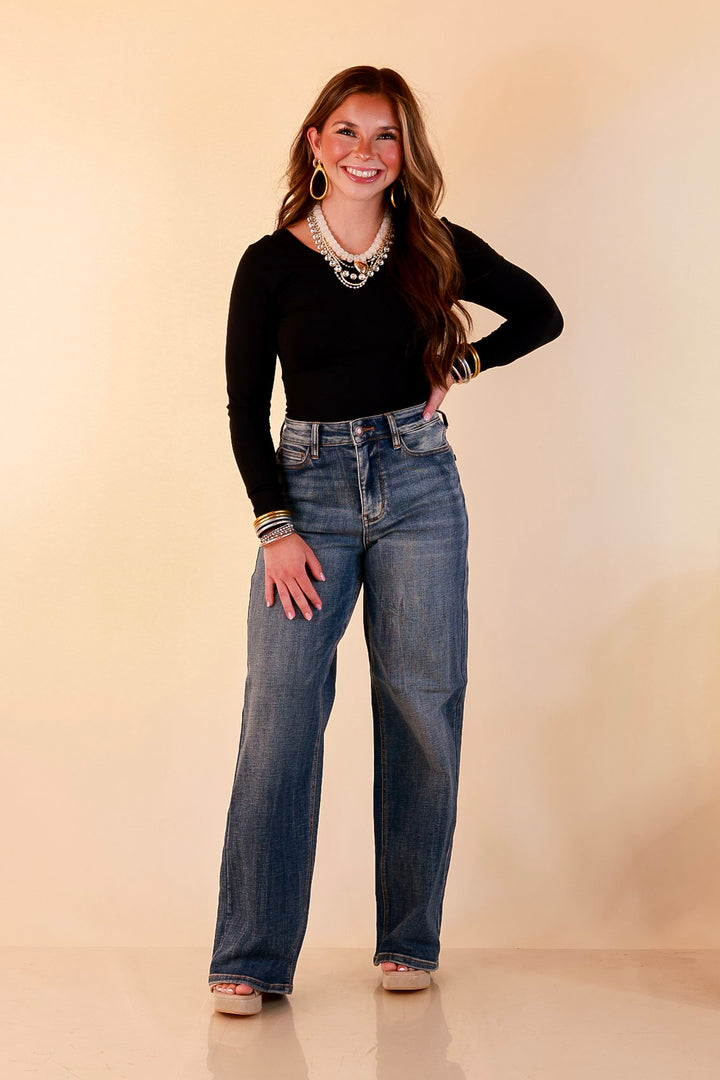 Judy Blue | Blue Jean State of Mind Baggy Vintage Wide Straight Leg Wilhelmina Jeans in Medium Vintage Wash