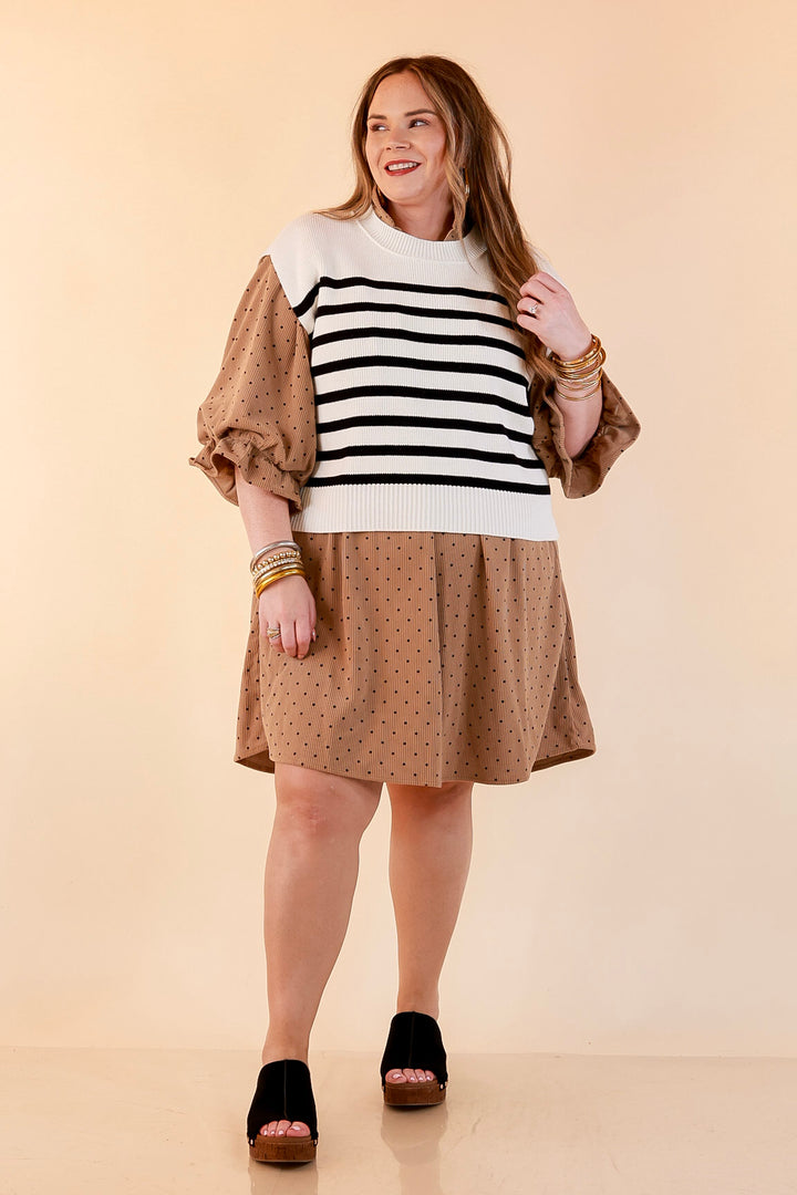 Stripe Things Up Drop Shoulder Knit Sweater in White with Black Stripes