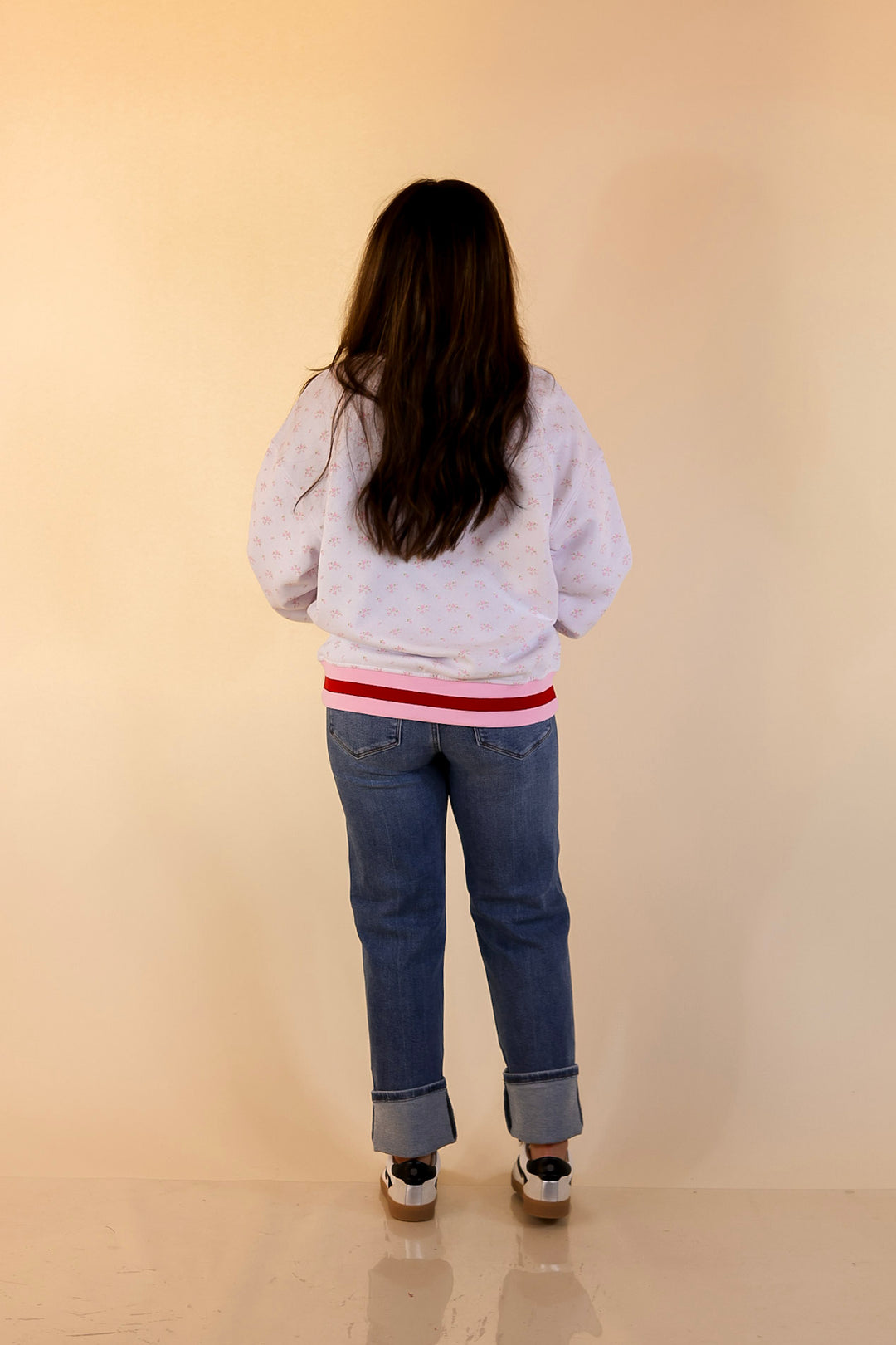 Simply Southern | Holiday Cheer Club Fa La La Floral Varsity Sweatshirt in Ivory