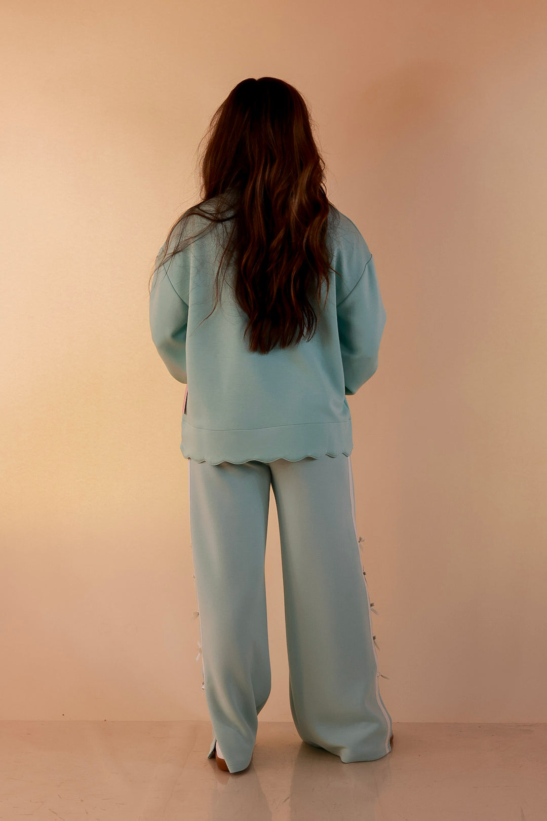 Simply Southern | Modern Staple Buttery Soft Pull-On Wide Leg Knit Pants with Side Bow Detail in Light Dusty Teal Blue