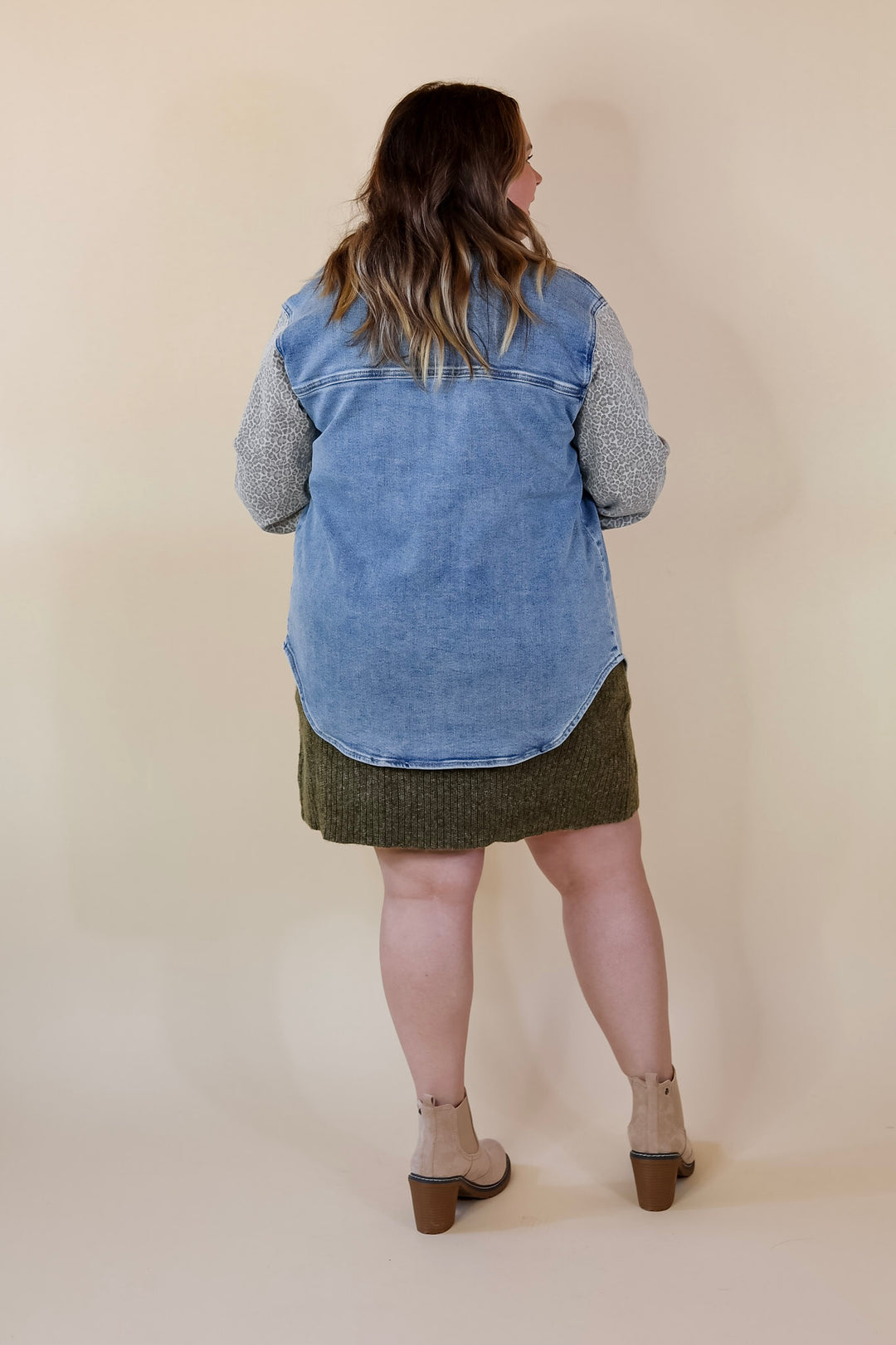 Judy Blue | Special Treat Leopard Print Block Button Up Denim Jacket in Light Wash - Giddy Up Glamour Boutique