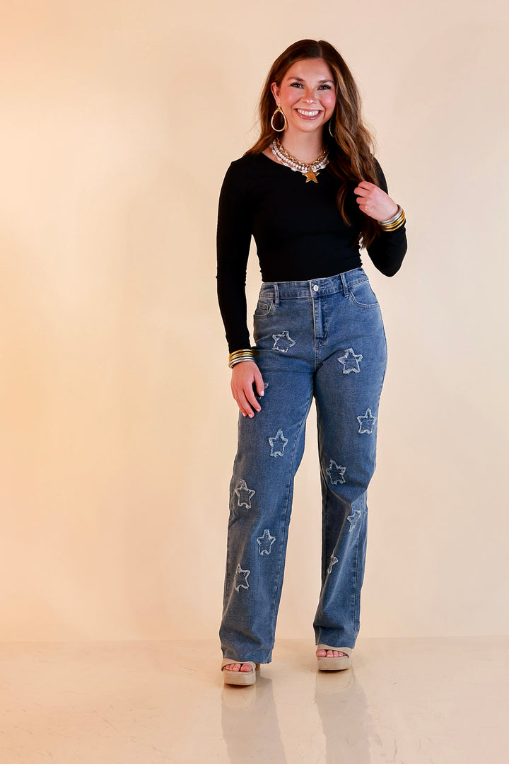 Simply Southern | Star of the Show Straight Leg Denim Jeans with Star Patch Detailing in Medium Wash