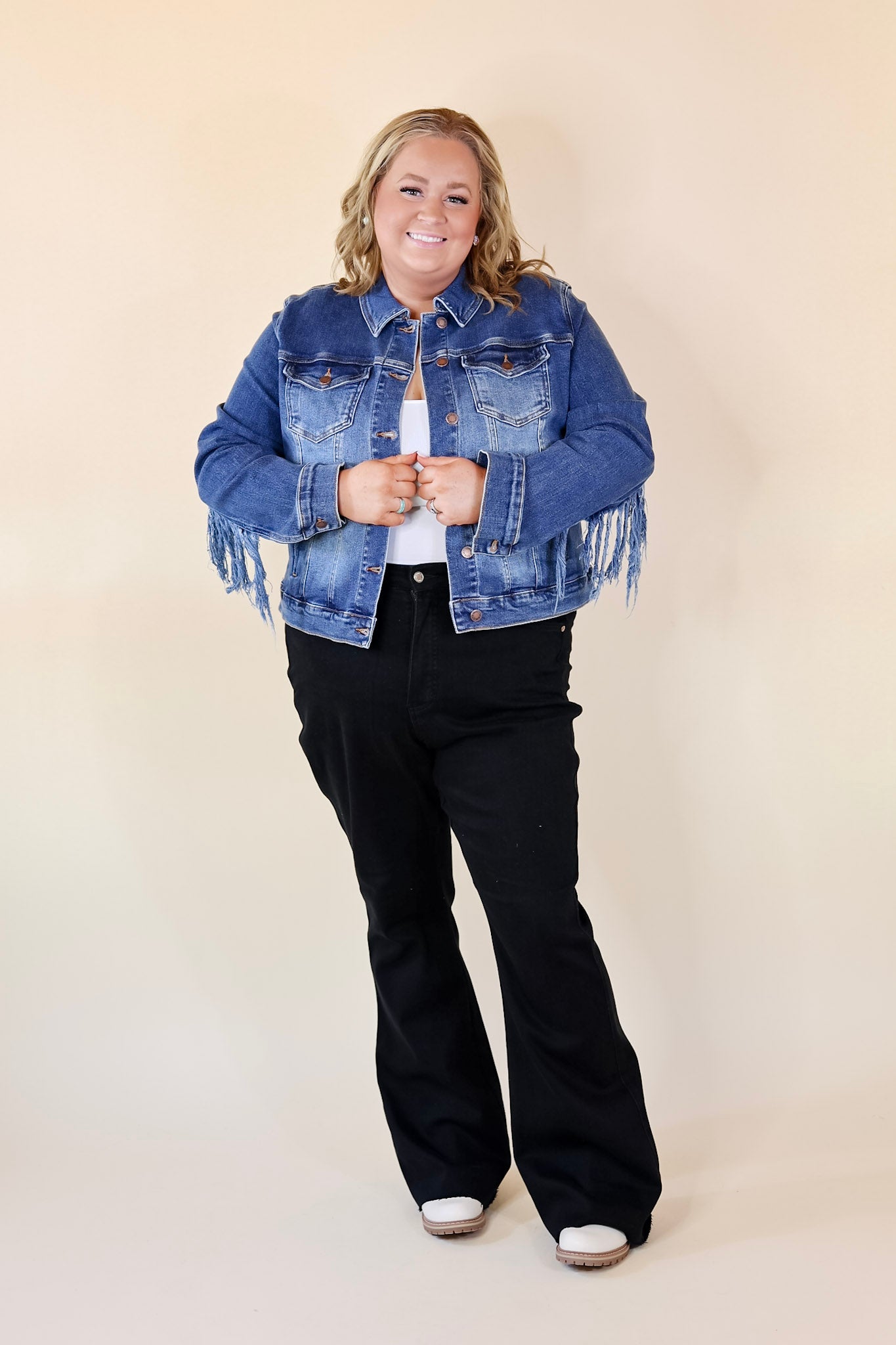 Judy Blue | At The Top Frayed Denim Fringe Jacket in Medium Wash - Giddy Up Glamour Boutique