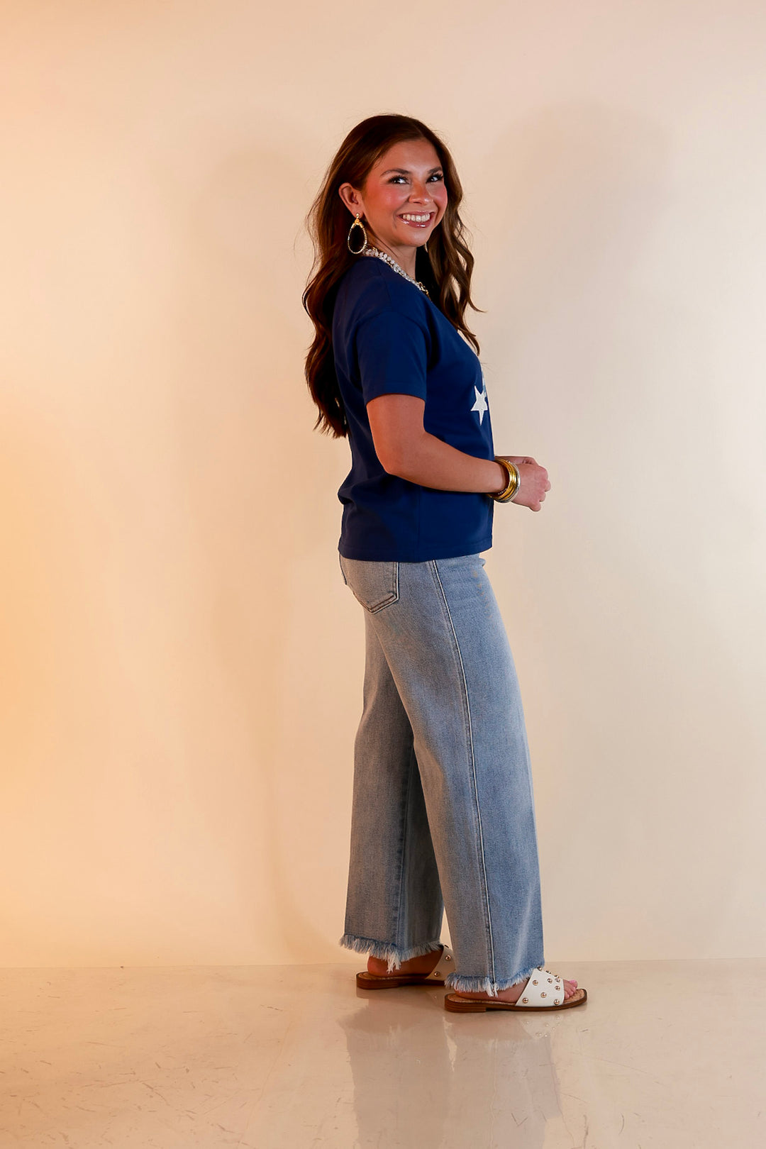 Simply Southern | American It Girl Short Sleeve Graphic Tee with 1776 Applique in Navy Blue