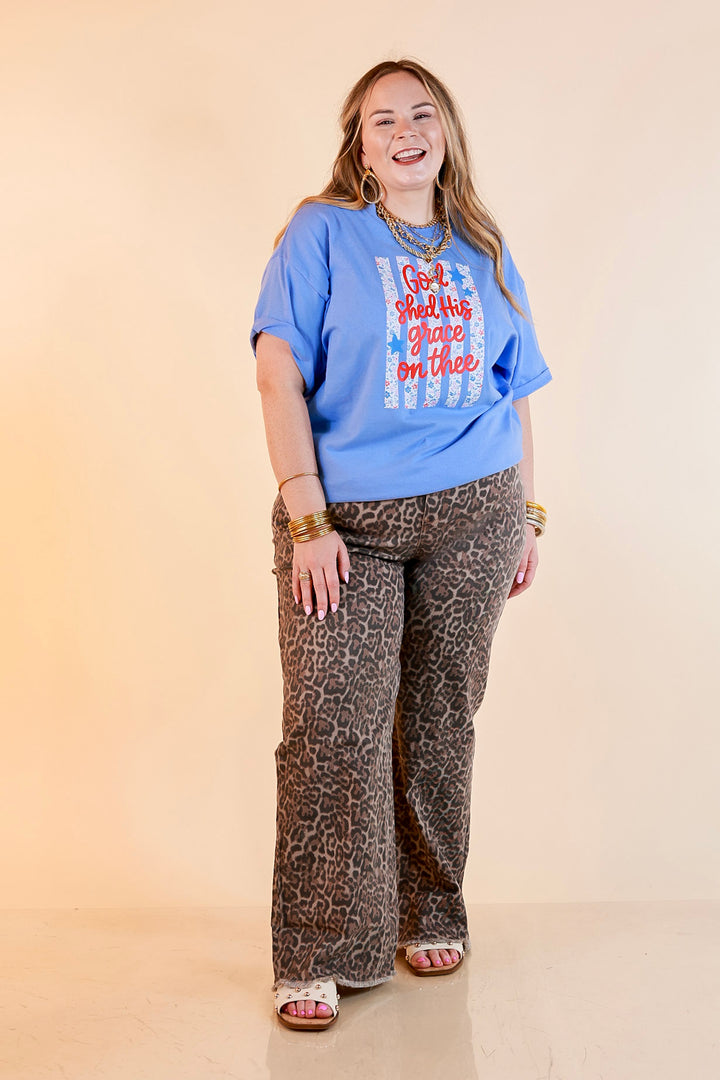 Grace Upon Grace Short Sleeve Graphic Tee with Floral Detailing in Sky Blue