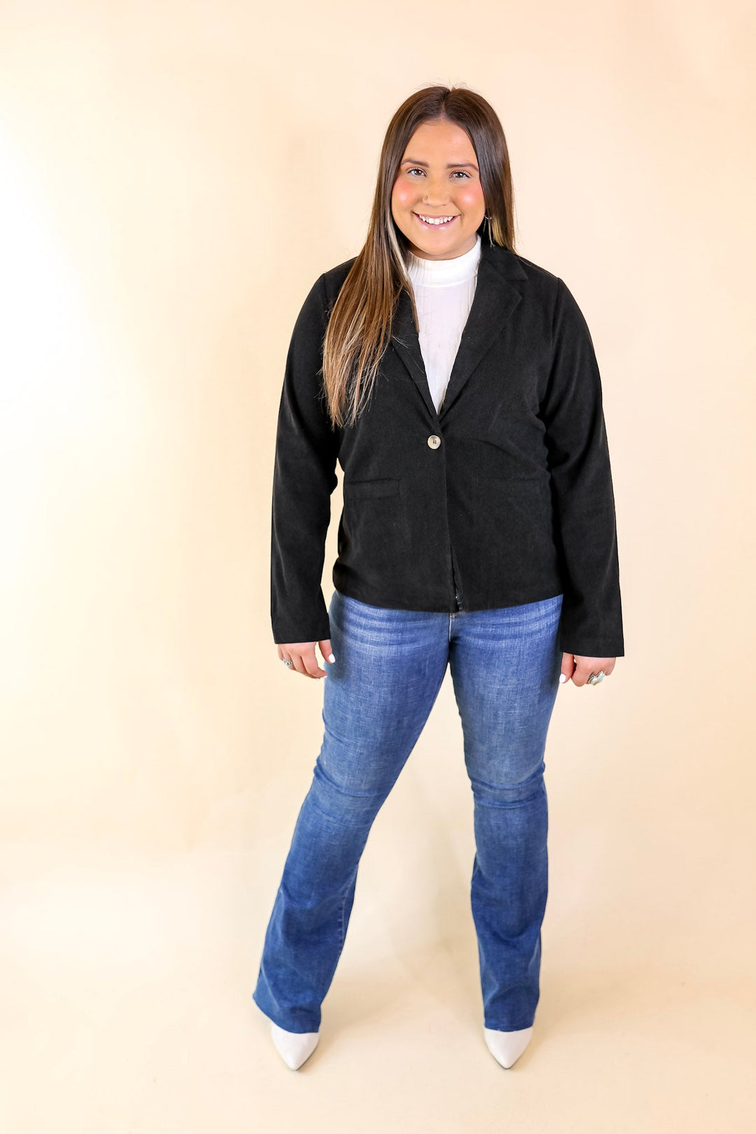 New York Groove Corduroy Blazer in Black - Giddy Up Glamour Boutique