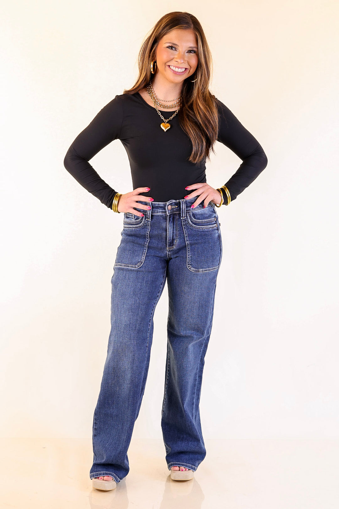 Judy Blue | Polished Path 90's Straight Leg Denim Jeans with Front Patch Pocket in Medium Wash