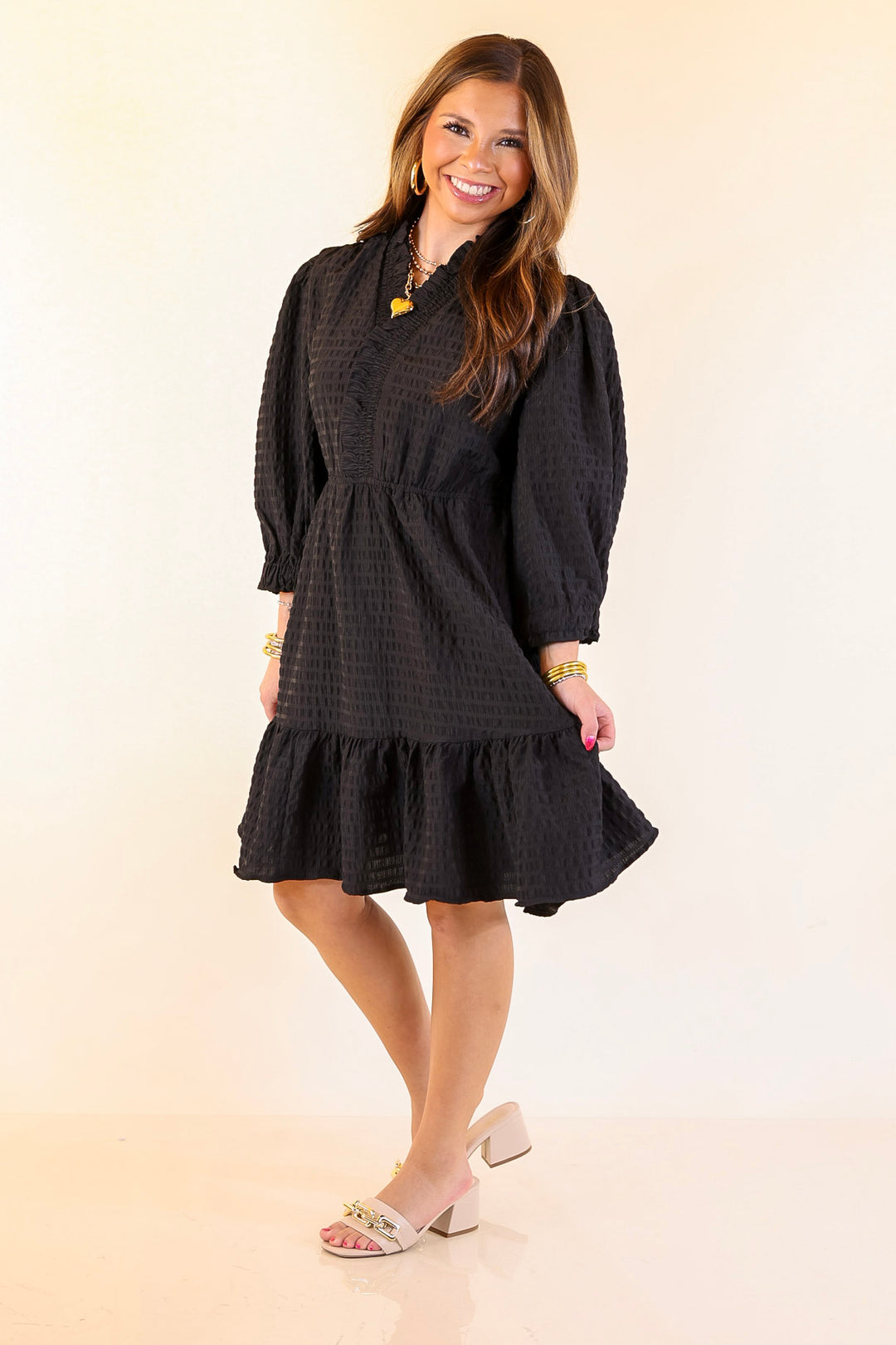 Call Me Captivating Dress with Smocked Waist and Long Sleeves Sleeves in Black