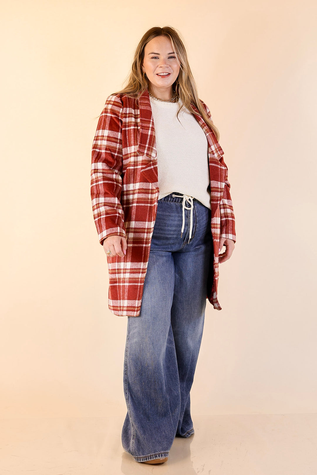 Mountain Ranch Long Plaid Jacket in Maroon