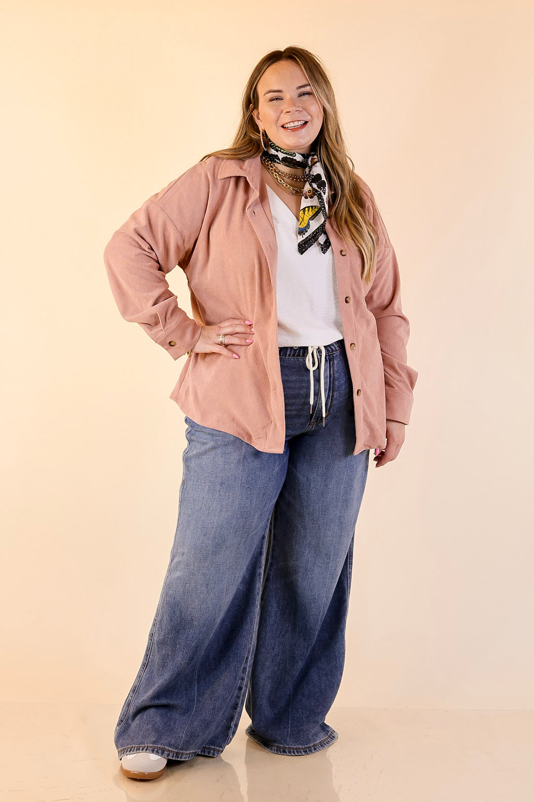 Captivating Cuteness Corduroy Button Up Shacket in Mauve Pink