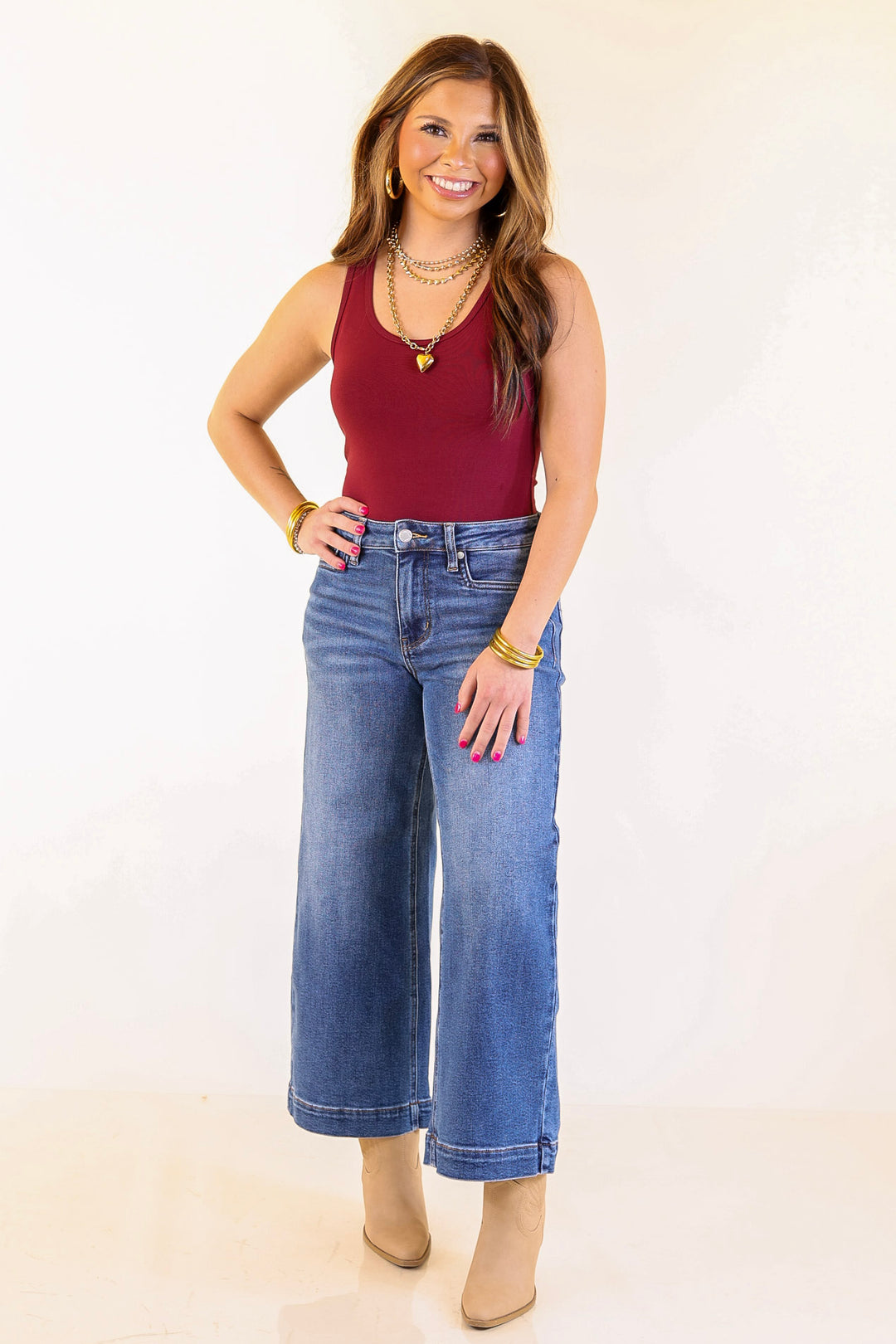 Smooth Operator Scoop Neck Tank Top Bodysuit in Maroon