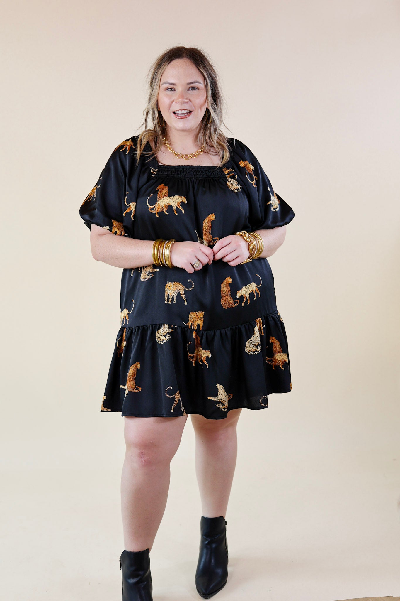 Flirting For Fun Leopard Print Satin Midi Dress in Black - Giddy Up Glamour Boutique