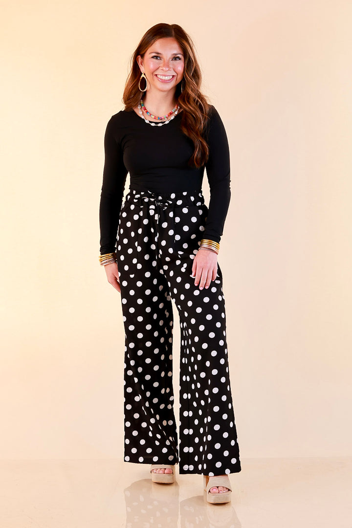 Pairs Well with Others Polka Dot Print Drawstring Pants with Elastic Waistband in Black