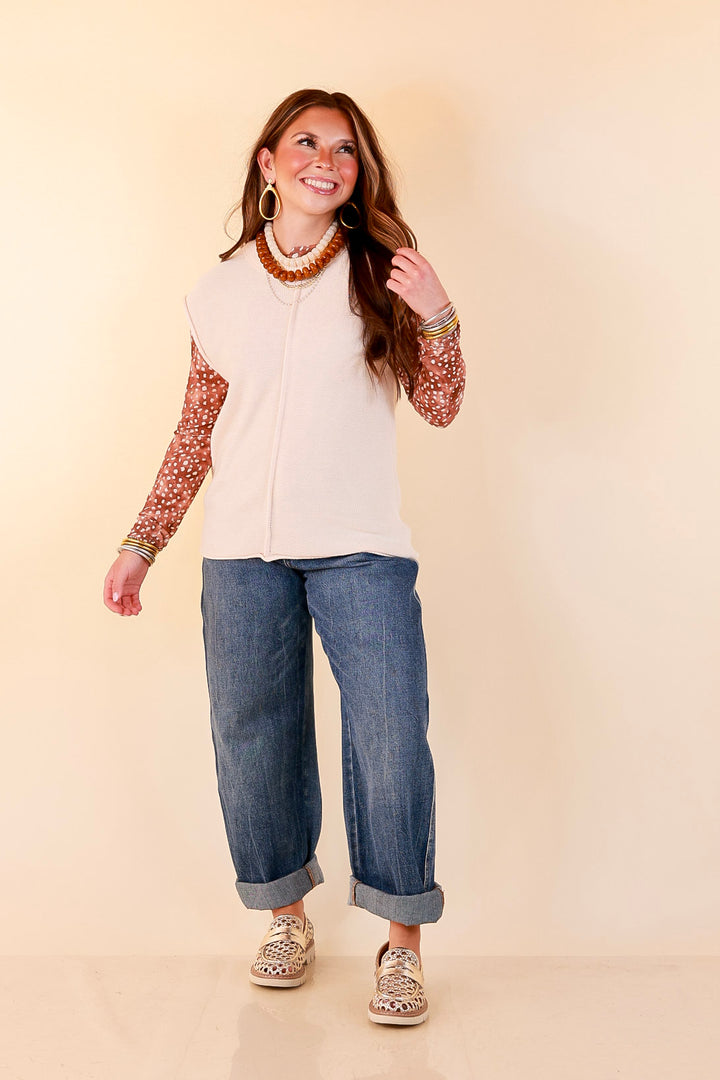 Always a Favorite Crew Neck Front Seam Sweater Knit Top in Ivory