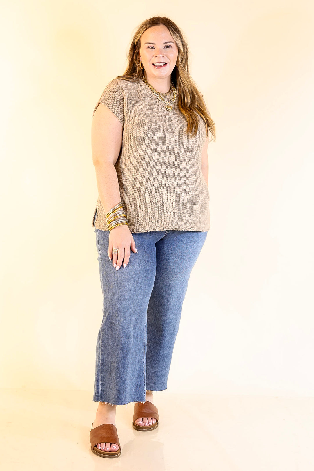 Forever Favorite Oversized Crew Neck Sweater Vest in Light Mocha