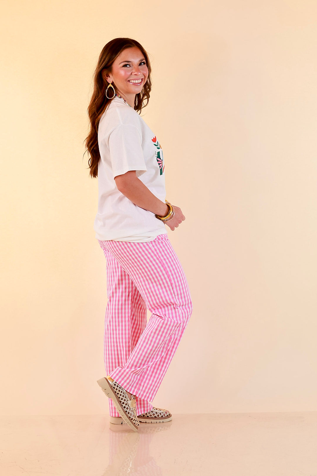 Happiness on Repeat "Live Happy" Floral Print Short Sleeve Graphic Tee in White