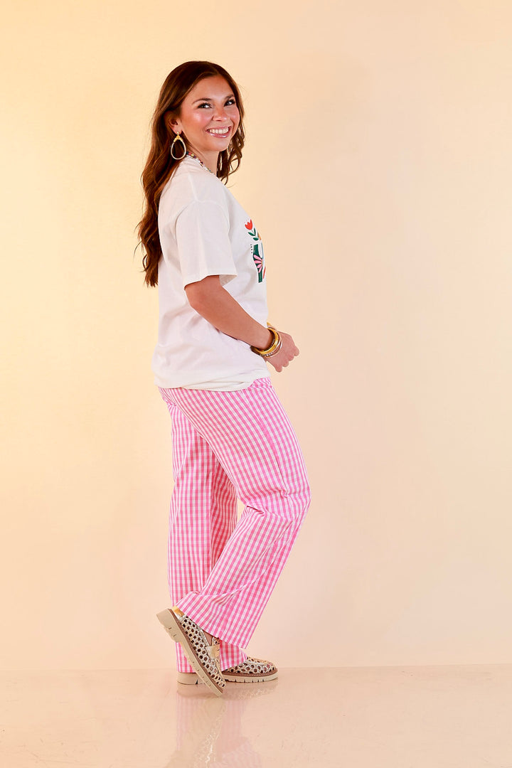 Happiness on Repeat "Live Happy" Floral Print Short Sleeve Graphic Tee in White