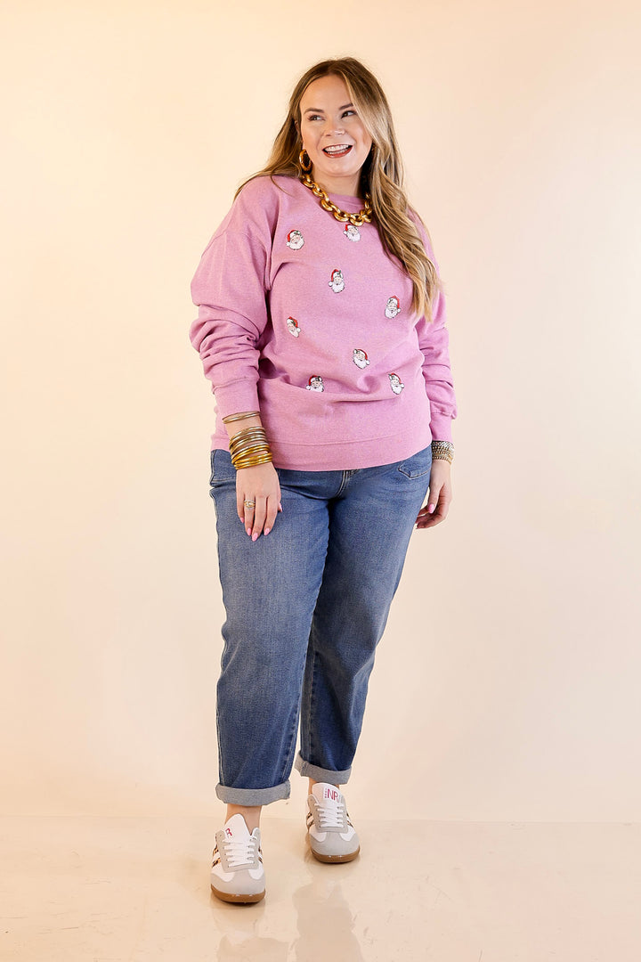 Simply Southern | Peppermint Wishes Santa Graphic Crewneck Sweatshirt in Bubblegum Pink