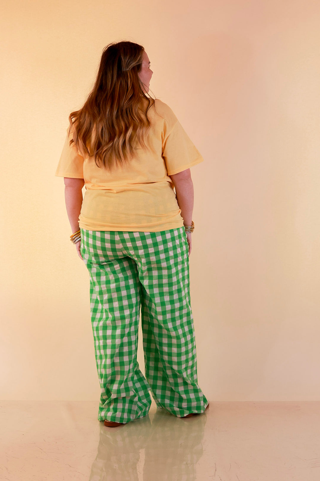 Pairs Well with Others Gingham Print Drawstring Pants with Elastic Waistband in Green