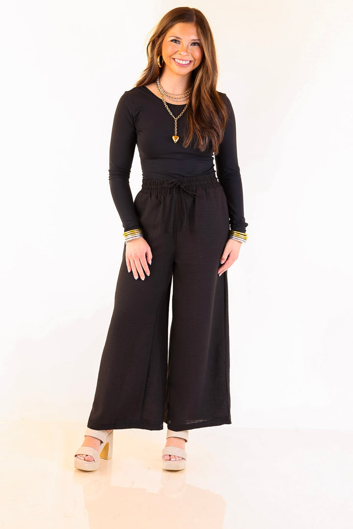 On Repeat Cropped Drawstring Woven Pants in Black
