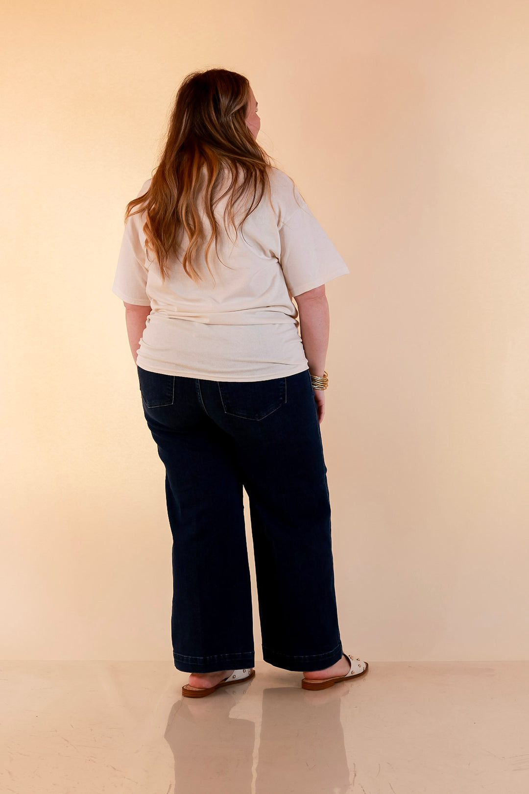 Grace Upon Grace "Give Grace" Distressed Polka Dot and Star Print Short Sleeve Graphic Tee in Natural