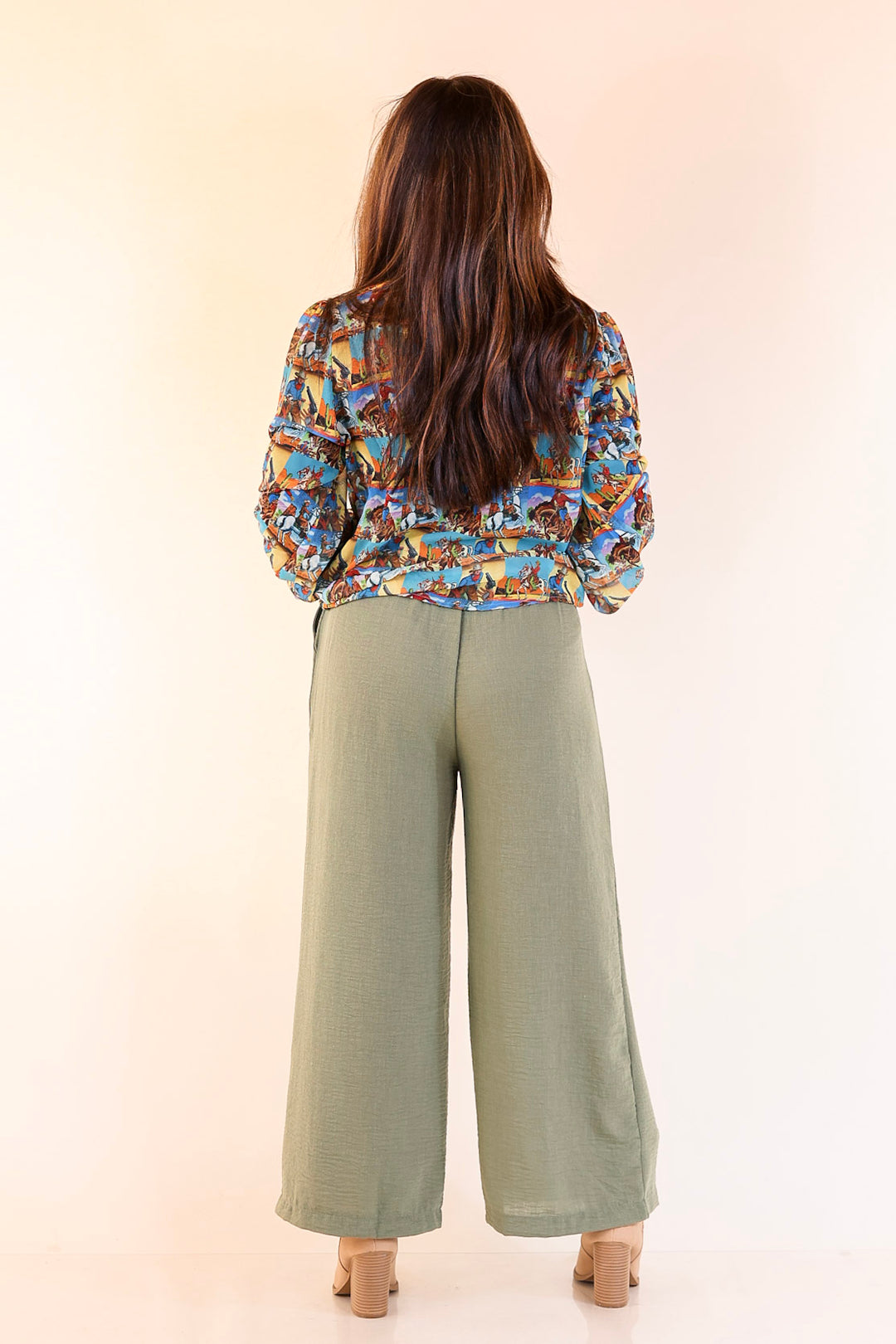 On Repeat Cropped Drawstring Woven Pants in Olive Green