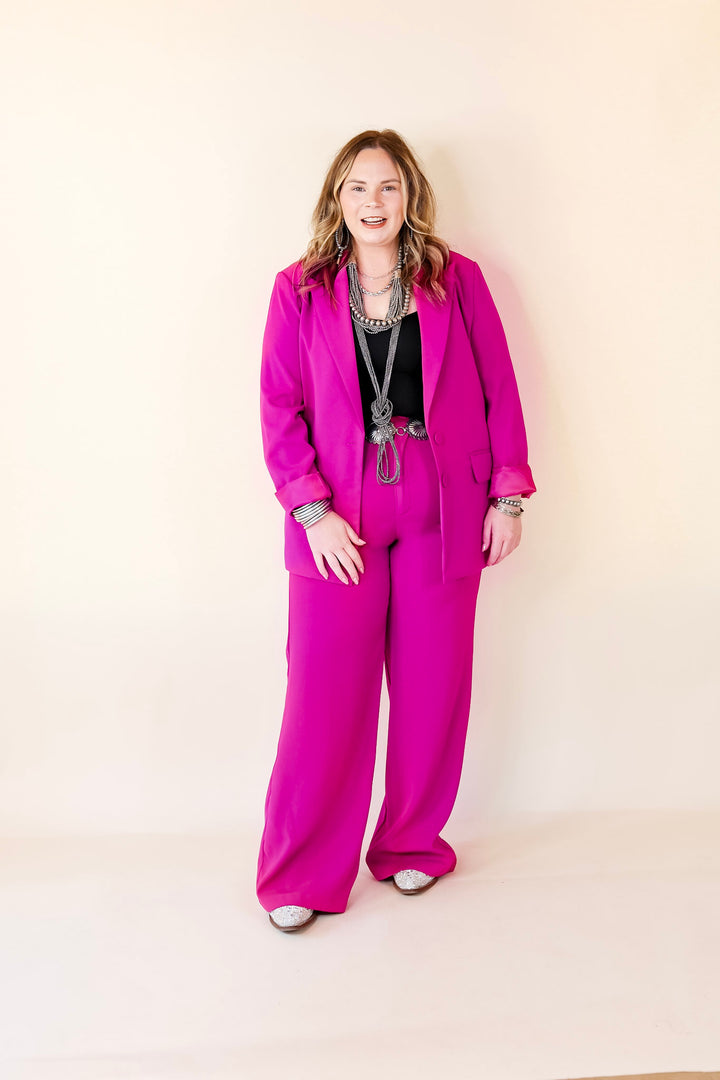 Modern Marvel Button Up Blazer in Magenta Pink - Giddy Up Glamour Boutique