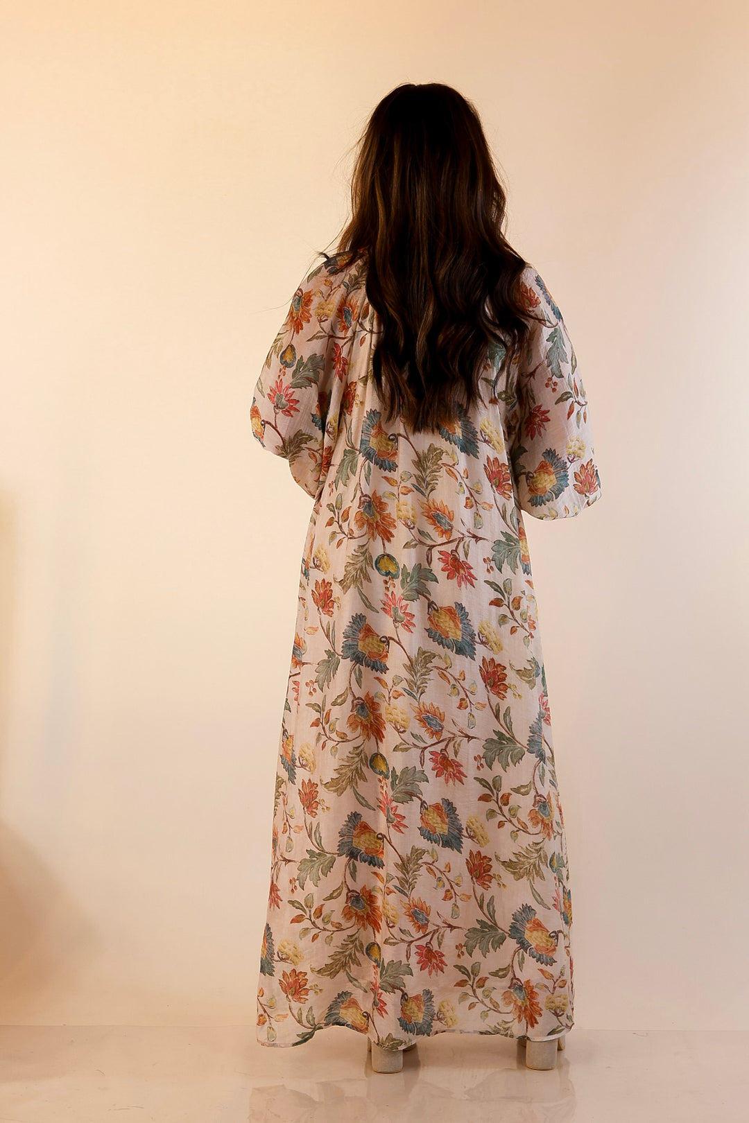 Charming Impression Floral Print Maxi Dress with Long Sleeves in Cream, Olive, Teal and Rust