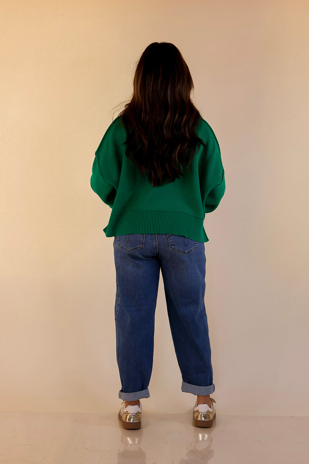 Fireside Fit Cropped Long Sleeve Mock Neck Sweater in Kelly Green