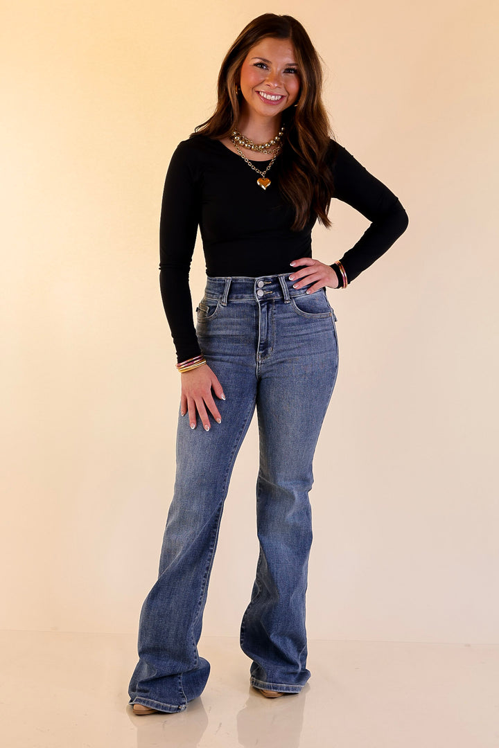 Judy Blue | Made for More Double Button Flare Jean in Medium Wash