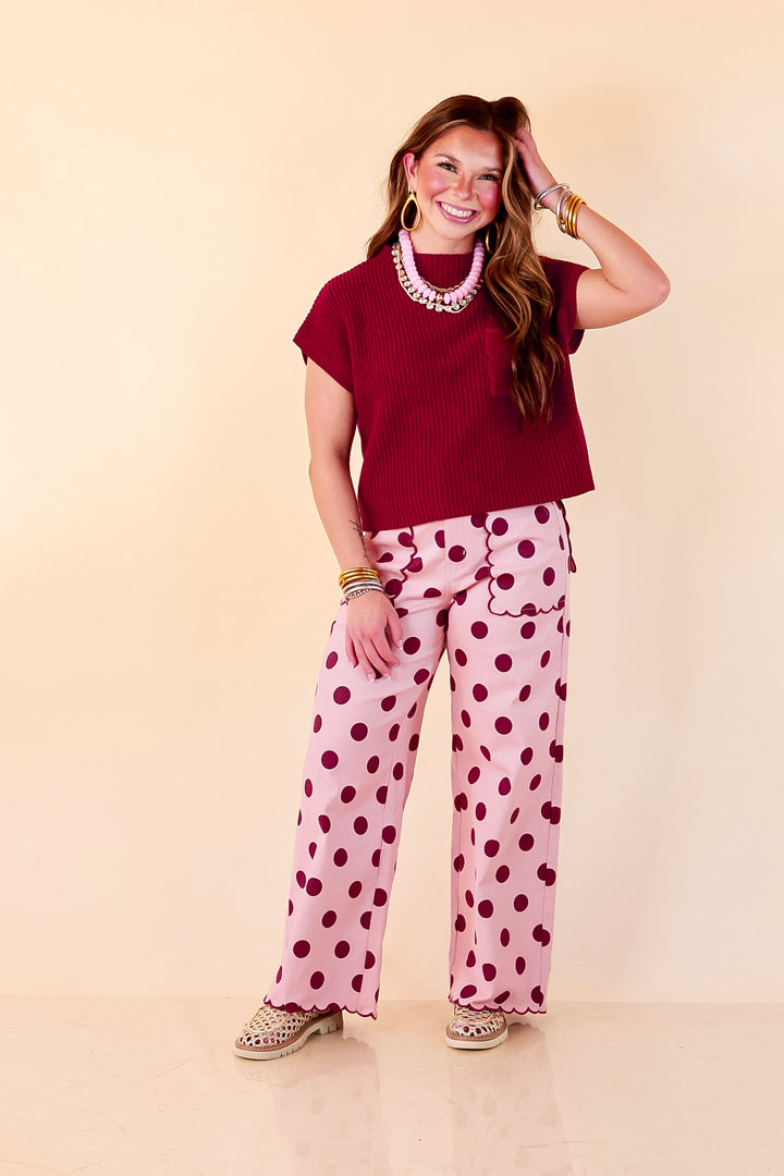 Repeat Worthy Cap Sleeve Cropped Sweater with Front Pocket in Maroon
