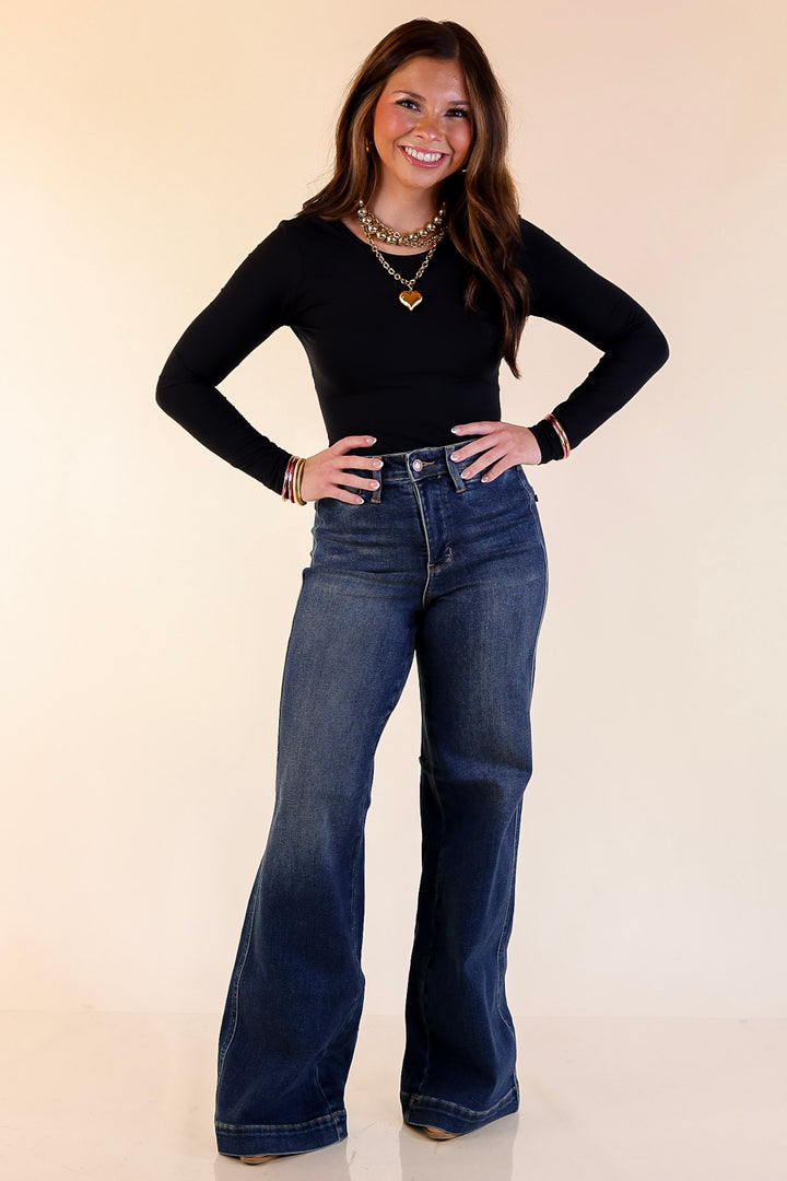 Judy Blue | Perfectly Poised Tummy Control Retro Wide Leg Trouser Jean in Dark Wash